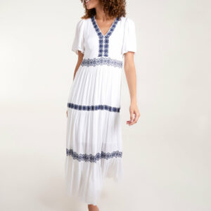 Embroidered Tiered Maxi Dress - 8 / WHITE