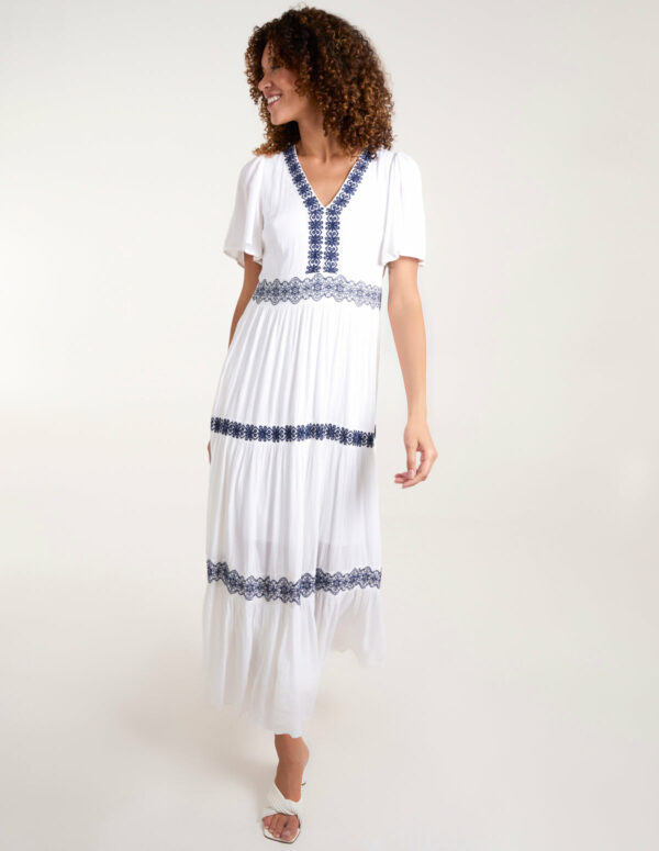 Embroidered Tiered Maxi Dress - 8 / WHITE