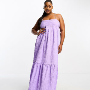 Esmee Plus beach textured tiered maxi summer dress in lilac waffle-Green