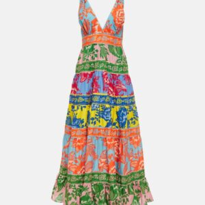 Farm Rio Printed tiered cotton midi dress