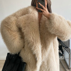 Faux Fur Coat Waterfall Collar Solid Color Winter Outerwear For Women