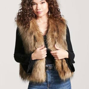 Faux Fur Coats Coffee Brown Sleeveless Faux Fur Jacket Winter Coat