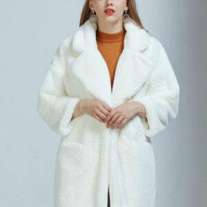 Faux Fur Coats For Women Long Sleeves Casual Oversized Turndown Collar White Winter Coat