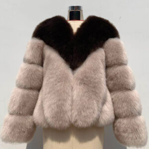 Faux Fur Coats Jacket Long Sleeves Two-Tone Layered Winter Coat