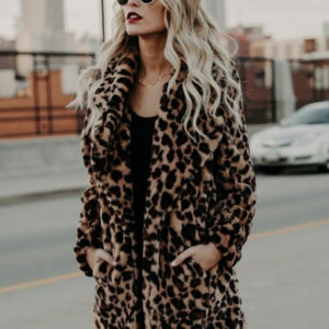 Faux Fur Coats Leopard Long Sleeves Leopard Print Oversized Winter Coat