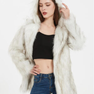 Faux Fur Coats Long Sleeves Casual Faux Fur Coat Oversized Hooded White Winter Coat