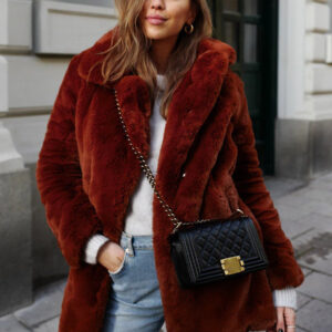 Faux Fur Coats Long Sleeves Casual Faux Fur Coat Oversized Turndown Collar Apricot Women Coat