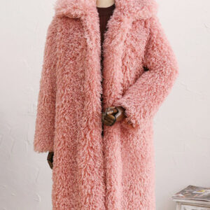 Faux Fur Coats Long Sleeves Casual Faux Fur Coat Oversized Turndown Collar Pink Winter Coat