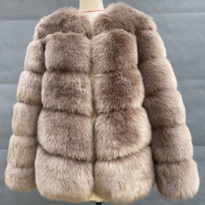 Faux Fur Coats Long Sleeves Casual Faux Fur Jacket Jewel Neck Camel Winter Coat