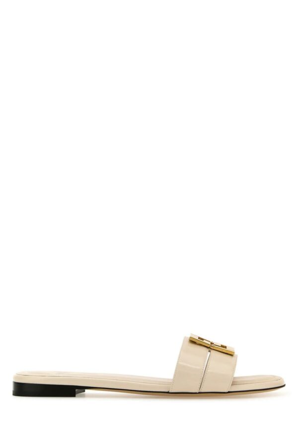 Fendi Ivory Leather Baguette Slippers