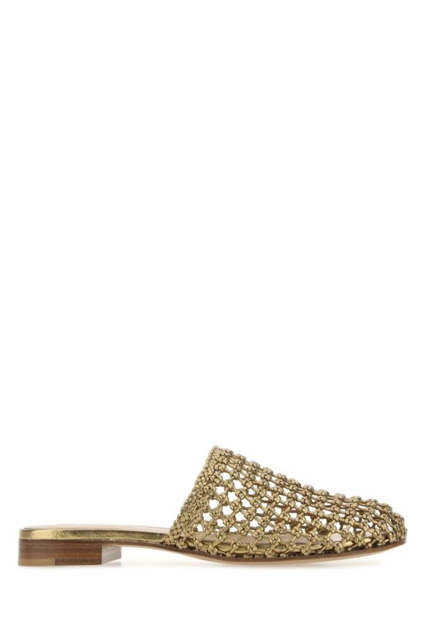 Ferragamo Gold Leather Ellas Slippers