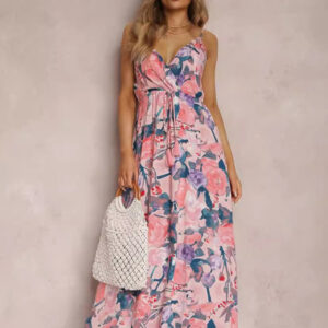 Floral Dress Maxi Dresses Dresses Floral Print Spaghetti Straps Backless Pleated Straps Neck Sleeveless Backless No Open Seam Bohemian Summer Long