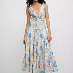 Floral Dress Tiered Cut Out Knot Metal Detail Summer Casual Maxi Dresses