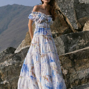 Floral Dress Tiered Ruffles Off The Shoulder Elegant Party Prom Maxi Dresses