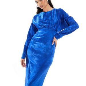 Flounce London satin maxi dress with kimono sleeve in blue