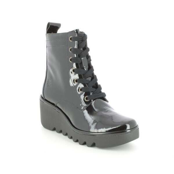 Fly London Biaz Blu Black patent Womens Wedge Boots P501329-000 in a Plain Leather in Size 36