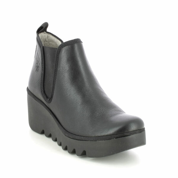 Fly London Byne Blu Black leather Womens Wedge Boots P501349-010 in a Plain Leather in Size 40