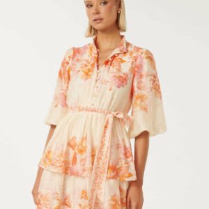 Forever New Women's Isla Printed Tiered Mini Dress in Piper Floral, Size 10 Lyocell/Polyamide/Linen