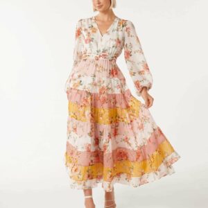 Forever New Women's Lucinda Tiered Midi Dress in May Splice Floral, Size 10 Ramie/Viscose