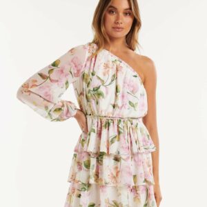 Forever New Women's Sienna One-Shoulder Tiered Mini Dress in Small Holland Floral, Size 16 Main/Polyester