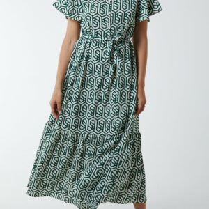 Geometric Tiered Maxi Dress - 8 / GREEN