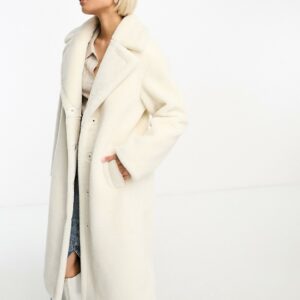 Glamorous longline relaxed coat in winter white teddy