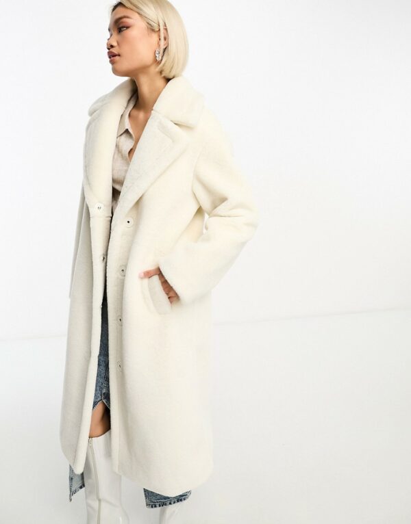 Glamorous longline relaxed coat in winter white teddy