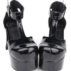 Glossy Black Lolita Sandals High Chunky Heels Platform Shoes Ankle Strap Buckle