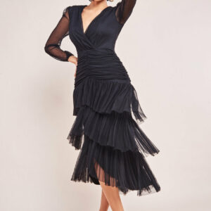 Goddiva Gathered High & Low Tiered Midaxi Dress - Black