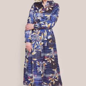 Goddiva Printed Tiered Shirt Midi Dress - Navy