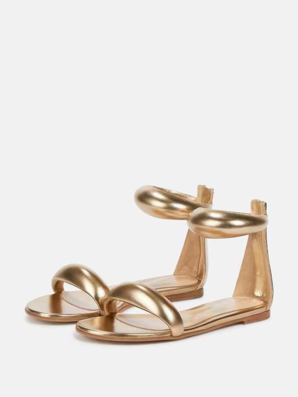 Gold Flat Sandals Metallic Open Toe Ankle Strap Sandal Flats