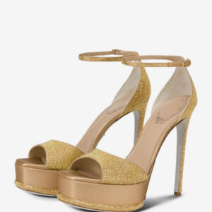 Gold Prom Shoes Platform Heeled Square Toe Sandals