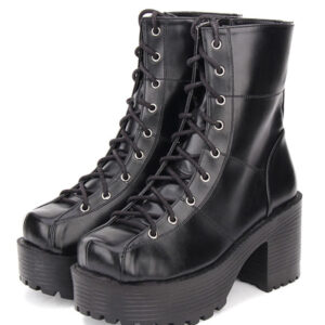 Gothic Lolita Boots Lace Up Grommet Platform Chunky High Heel Black Shoes