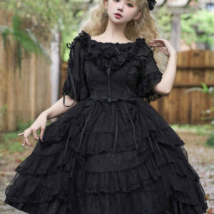 Gothic Lolita Dresses Ruffles Tiered Lace Black Black