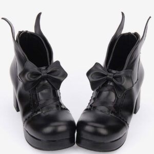 Gothic Lolita Shoes Bow Platform Chunky Heel Black Lolita Pumps