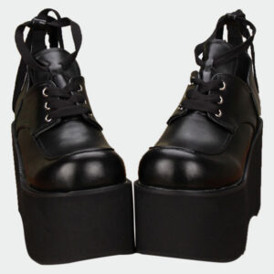 Gothic Matte Black Lolita High Platform Shoes Shoelace Up