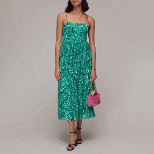 Green Watercolour Tiered Midi Dress