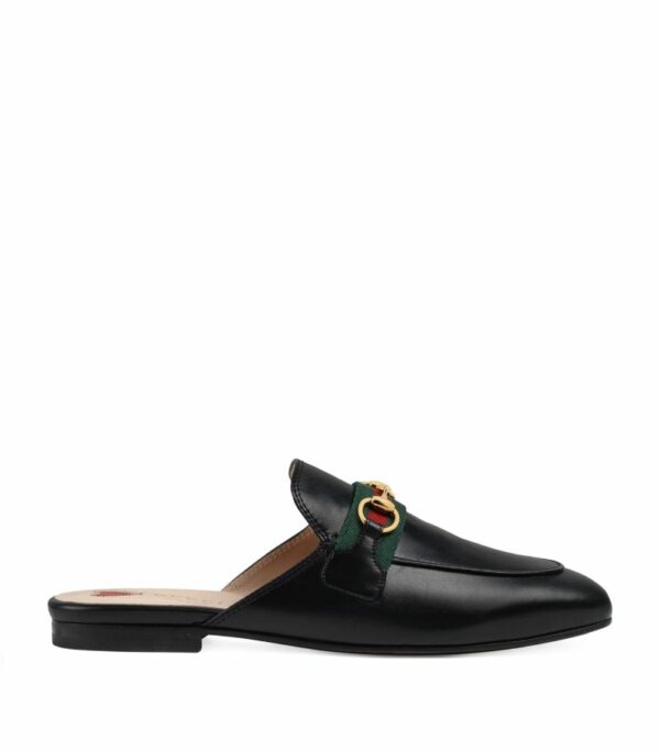 Gucci Leather Web Stripe Princetown Slippers