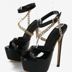 High Heel Sexy Sandals Black Platform Chain Detail Ankle Strap Sexy Shoes