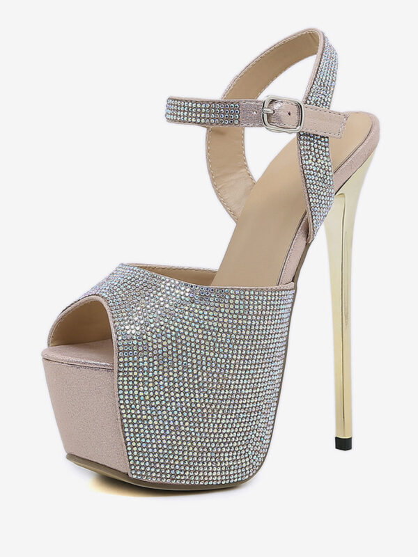 High Heel Sexy Sandals Glitter Platform Peep Toe Rhinestones Sky High 6.3 Sexy Shoes