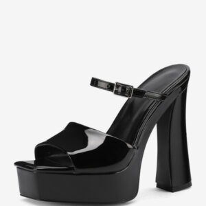 High Heel Sexy Sandals Platform Black Square Toe 1.2 5.1 Sexy Shoes