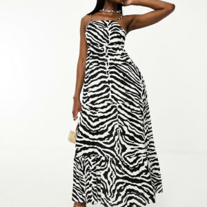 IIsla & Bird tiered maxi beach dress in black and white zebra print-Multi