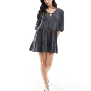 IIsla & Bird tiered mini summer dress in charcoal-Grey