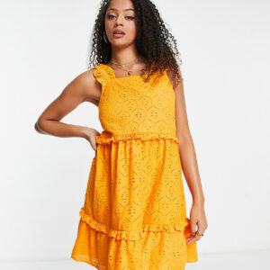 Influence Tall broderie tiered mini dress in orange