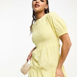 Influence tiered midi dress in yellow gingham