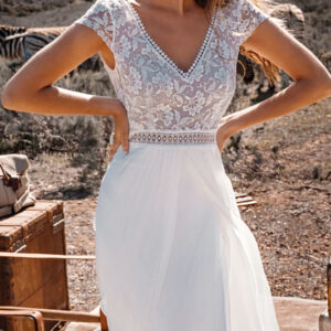 Ivory Boho Wedding Dress Lace A-Line With Train Backless Short Sleeves V-Neck Bridal Dresses Free Customization