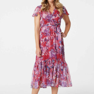 Izabel London - Floral Short Sleeve Tiered Midi Dress, Size: 16