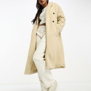 JJXX Emmy longline teddy coat in cream-White