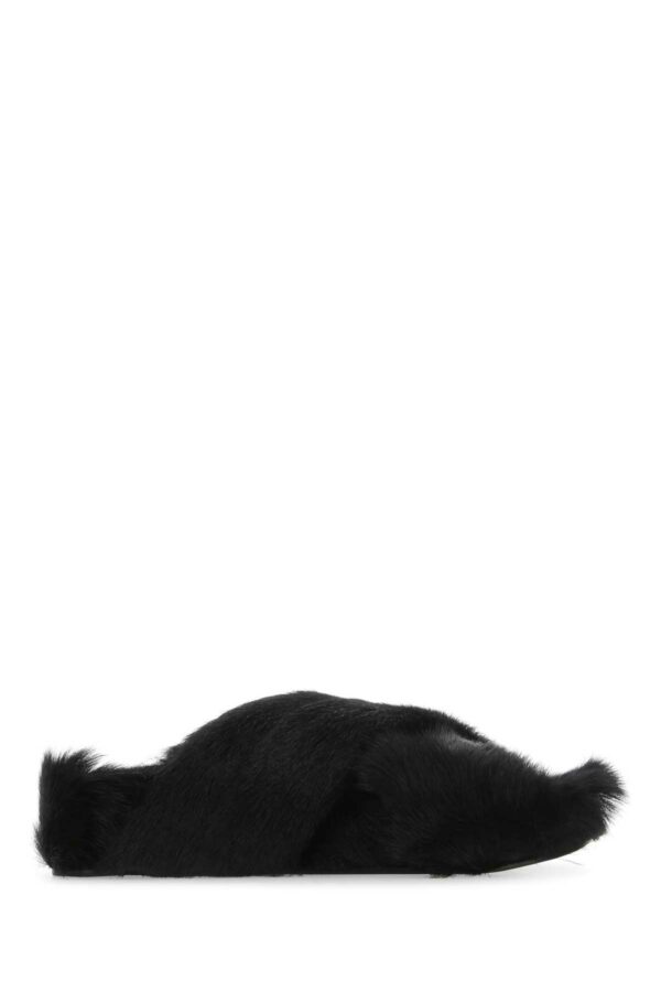 Jil Sander Black Fur Slippers