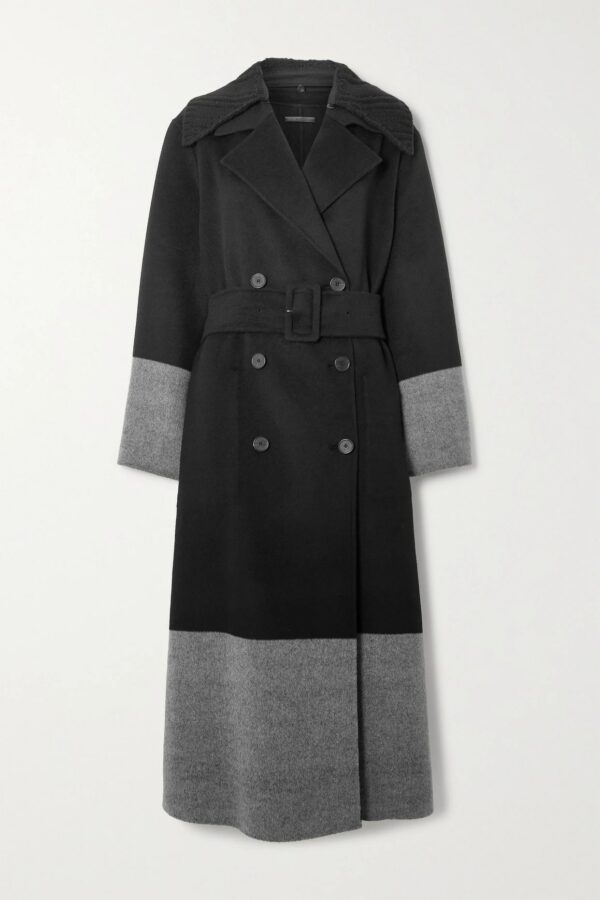 Joseph - Merton Belted Double-breasted Two-tone Wool Coat - Black